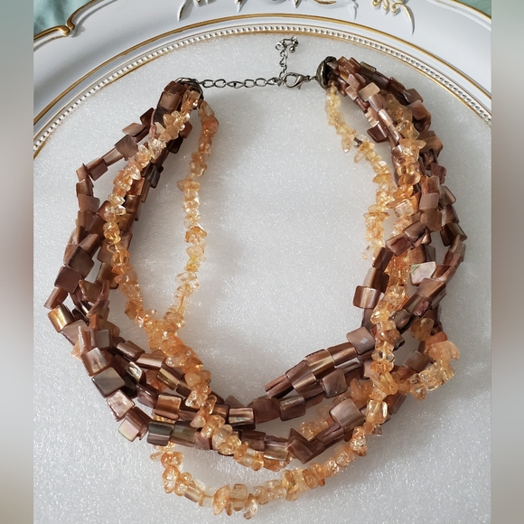 Vintage necklace natural citrine imperial topaz MOP Exquisite 5 strands Artisan - Picture 1 of 9